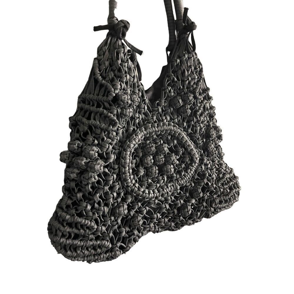Clever Carriage Company Womens Black Crocheted Positano Hand Macrame Satchel Bag - Picture 11 of 11